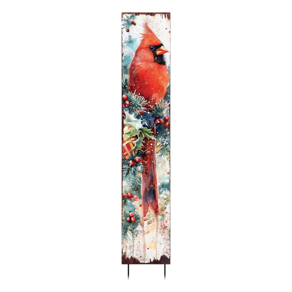 42" Red Black And White Solid Wood Christmas Cardinal Garden Stake