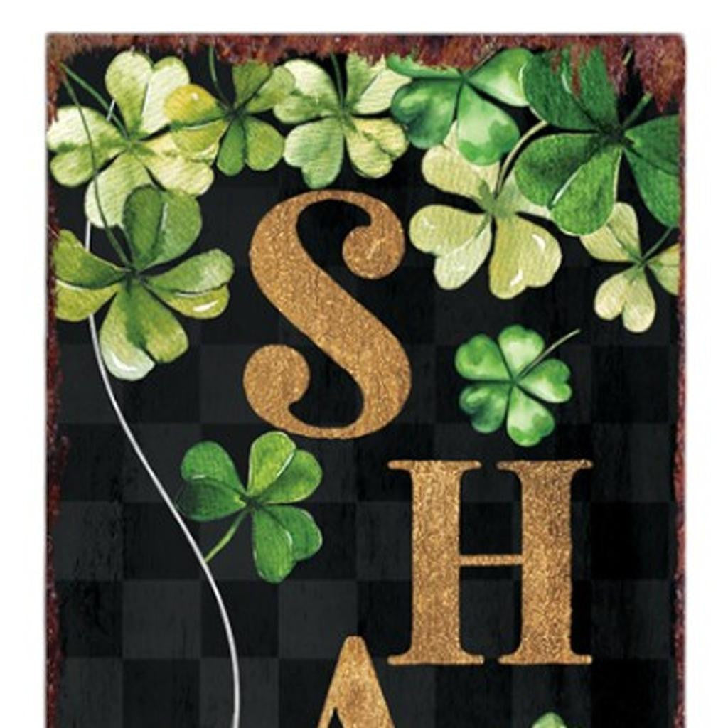 36" Black Green Gold And White Solid Wood Hello Shamrocks St Patrick's Day Porch Sign