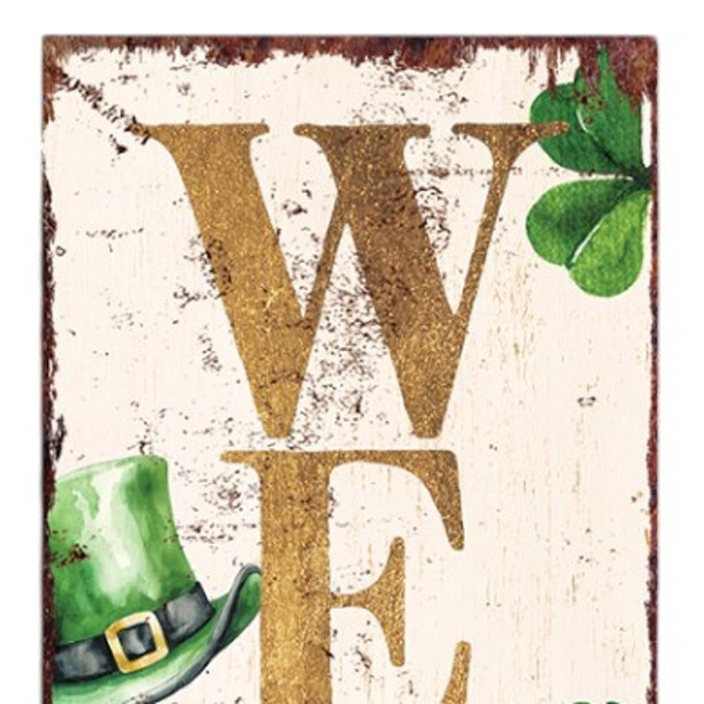 36" Green Gold And Cream Solid Wood Welcome St Patrick's Day Porch Sign