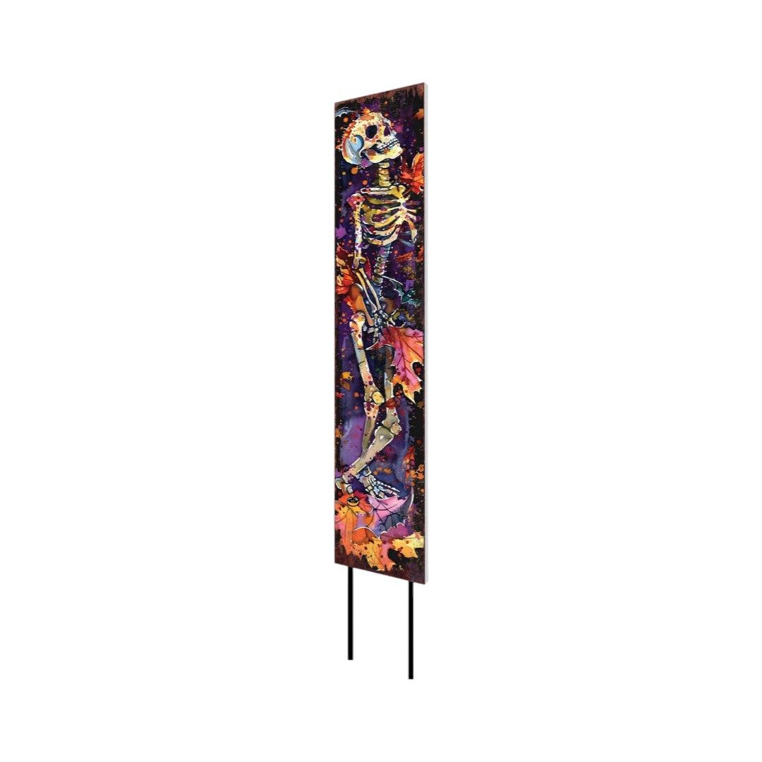 42" Black Red And Purple Solid Wood Halloween Skeleton Garden Stake