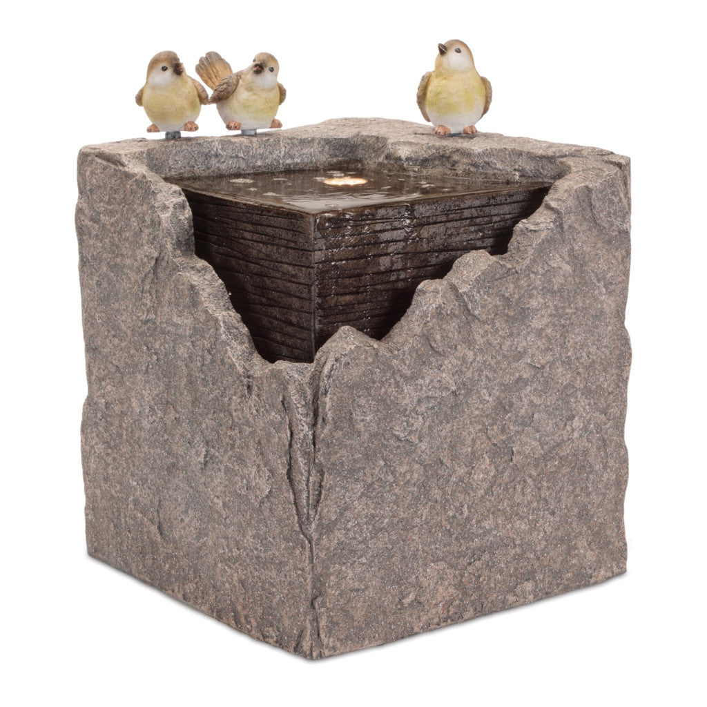 19" Gray Stone LED lights Birds Garden Art