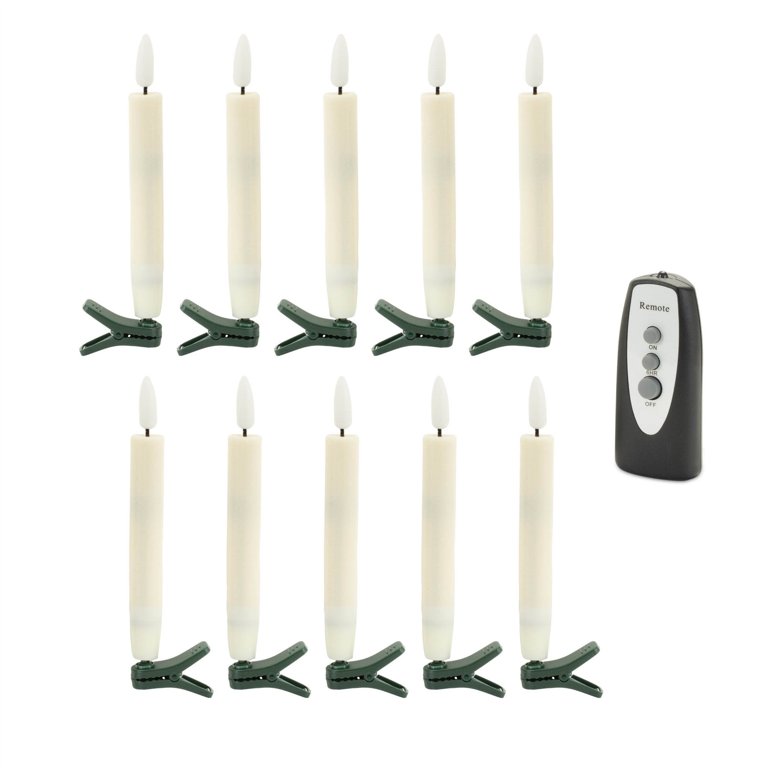 Set of Ten Beige Flameless Christmas Taper Candles