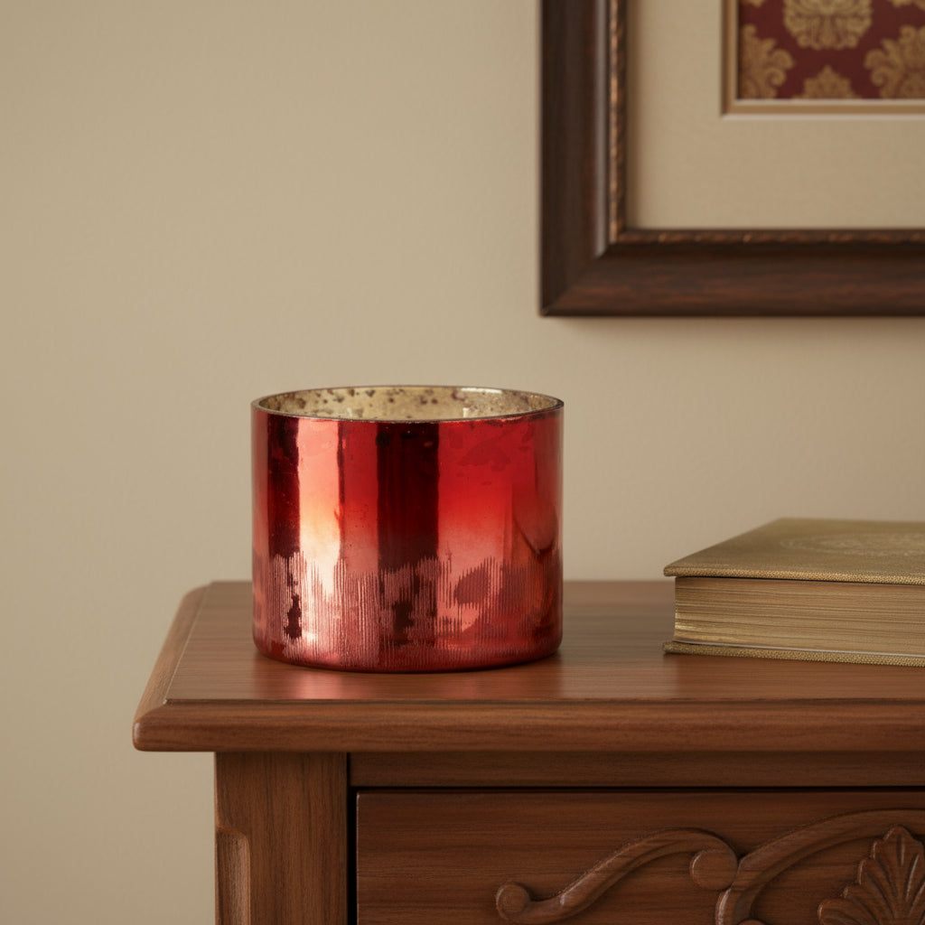 3" White Scented Dripless Two Wick Designer Candle With Red Holder