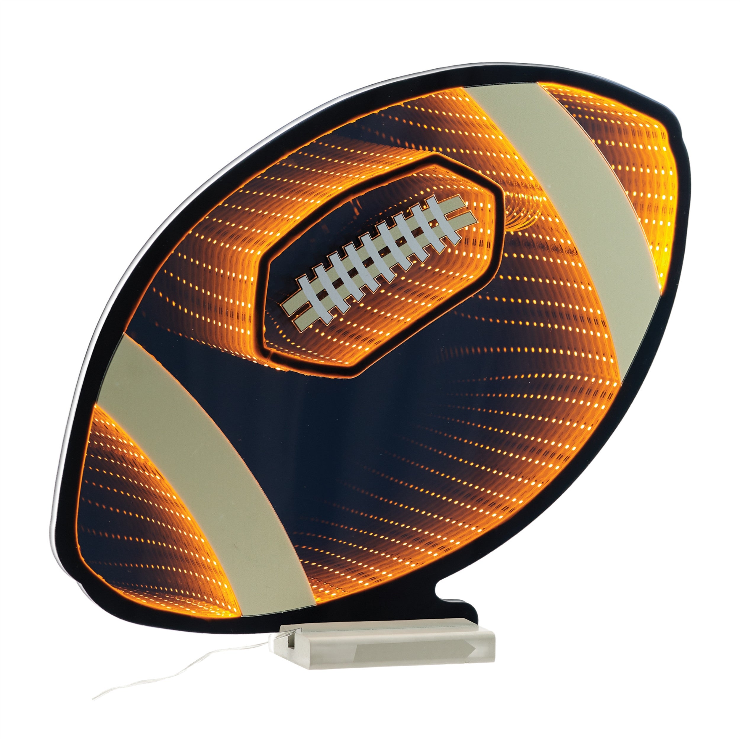 14" Black Orange And White Acrylic Football Tabletop Sign with LED