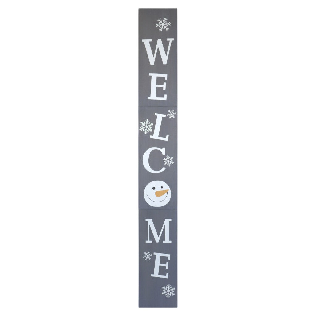 72" Gray And White Solid Wood Welcome Christmas Snowman Porch Sign