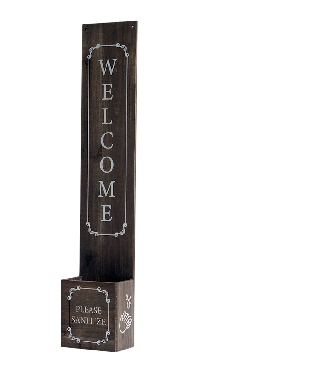 36" Set of Two Brown And White Solid Wood Welcome Please Sanitize Porch Sign