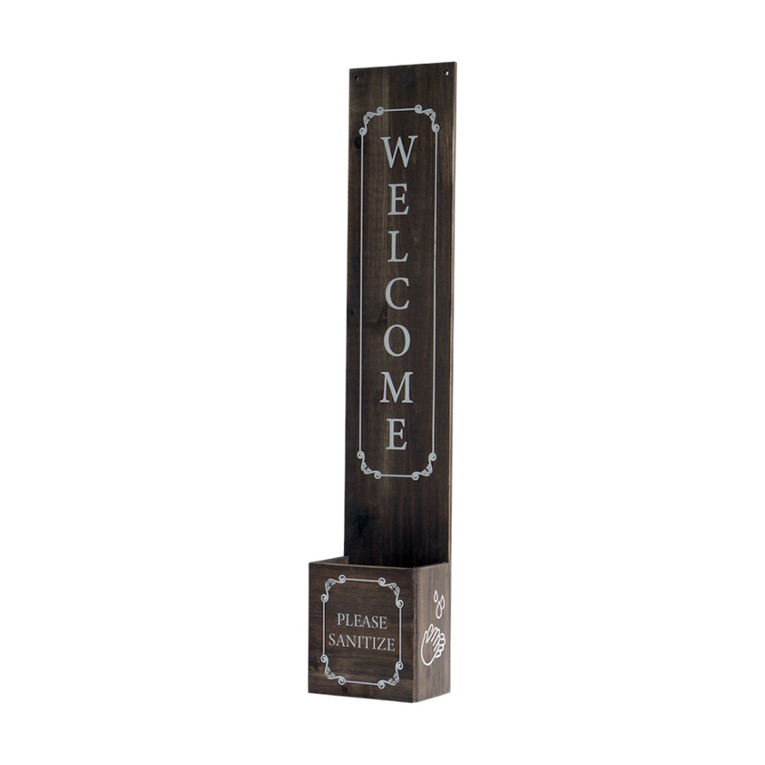 6" Brown And White Solid Wood Welcome Please Sanitize Porch Sign