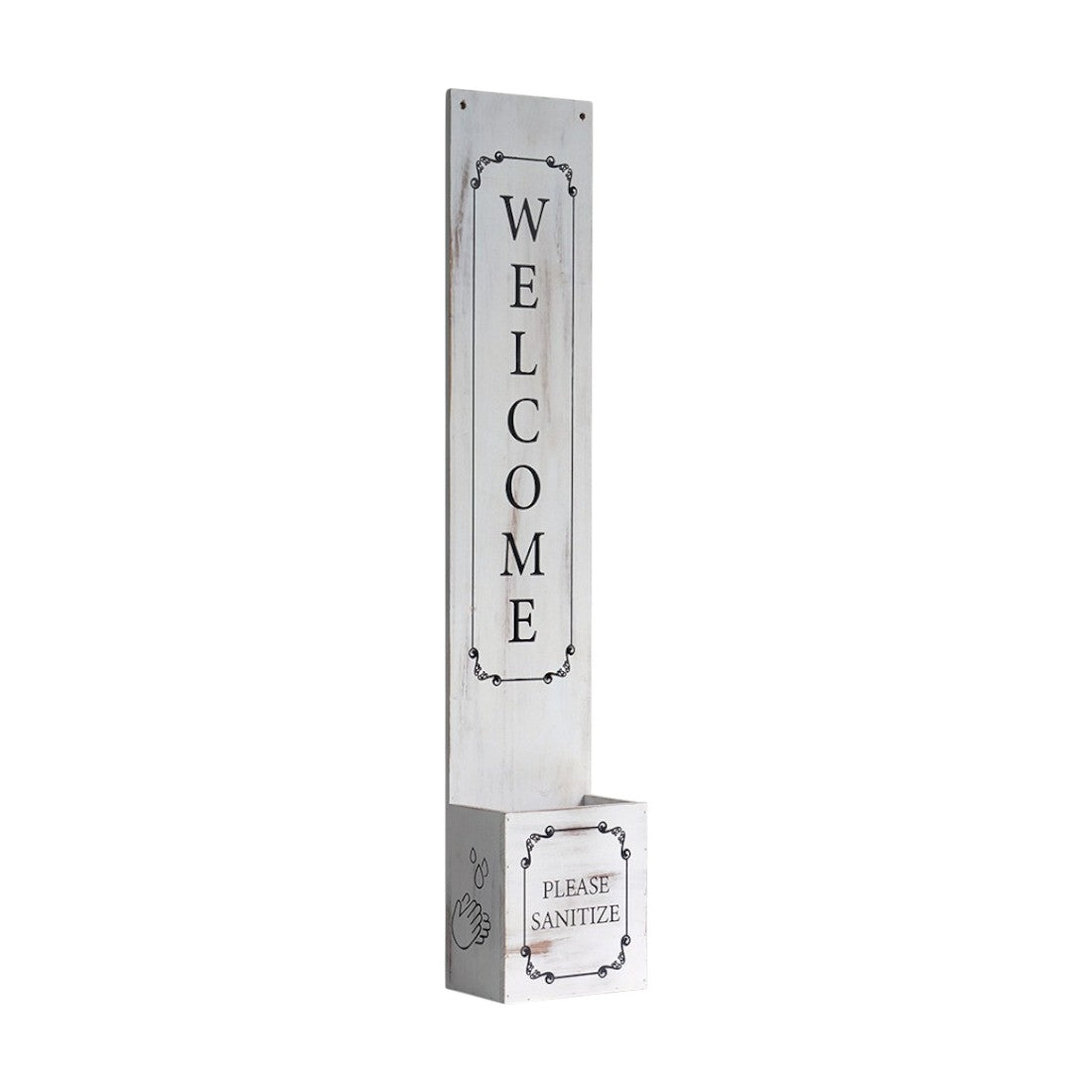 6" Brown And White Solid Wood Welcome Please Sanitize Porch Sign