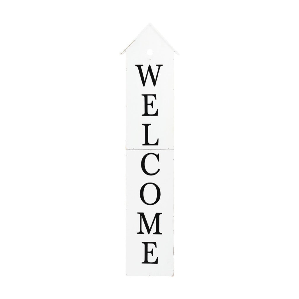 48" White And Black Solid Wood Birdhouse Welcome Porch Sign