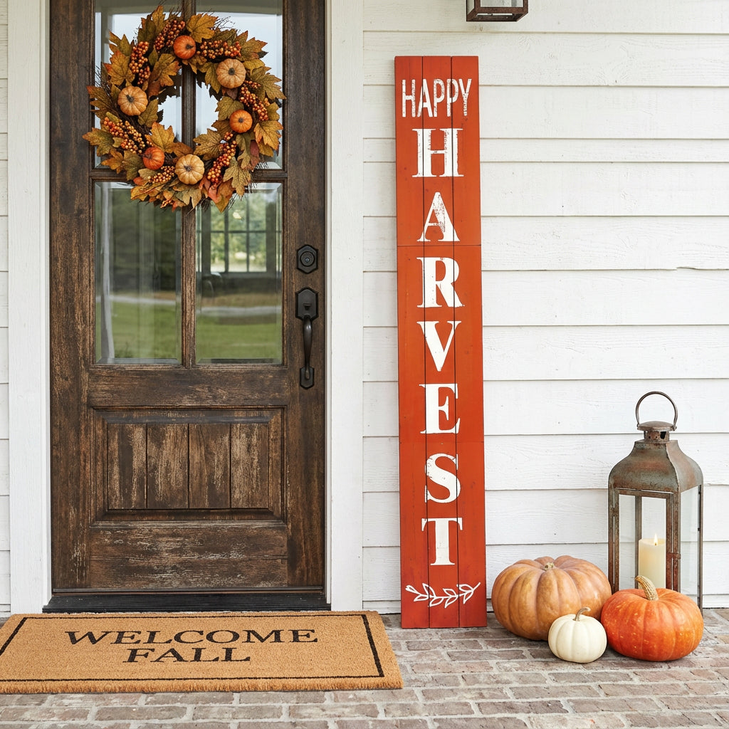 72" Orange Solid Wood Happy Harvest Porch Sign