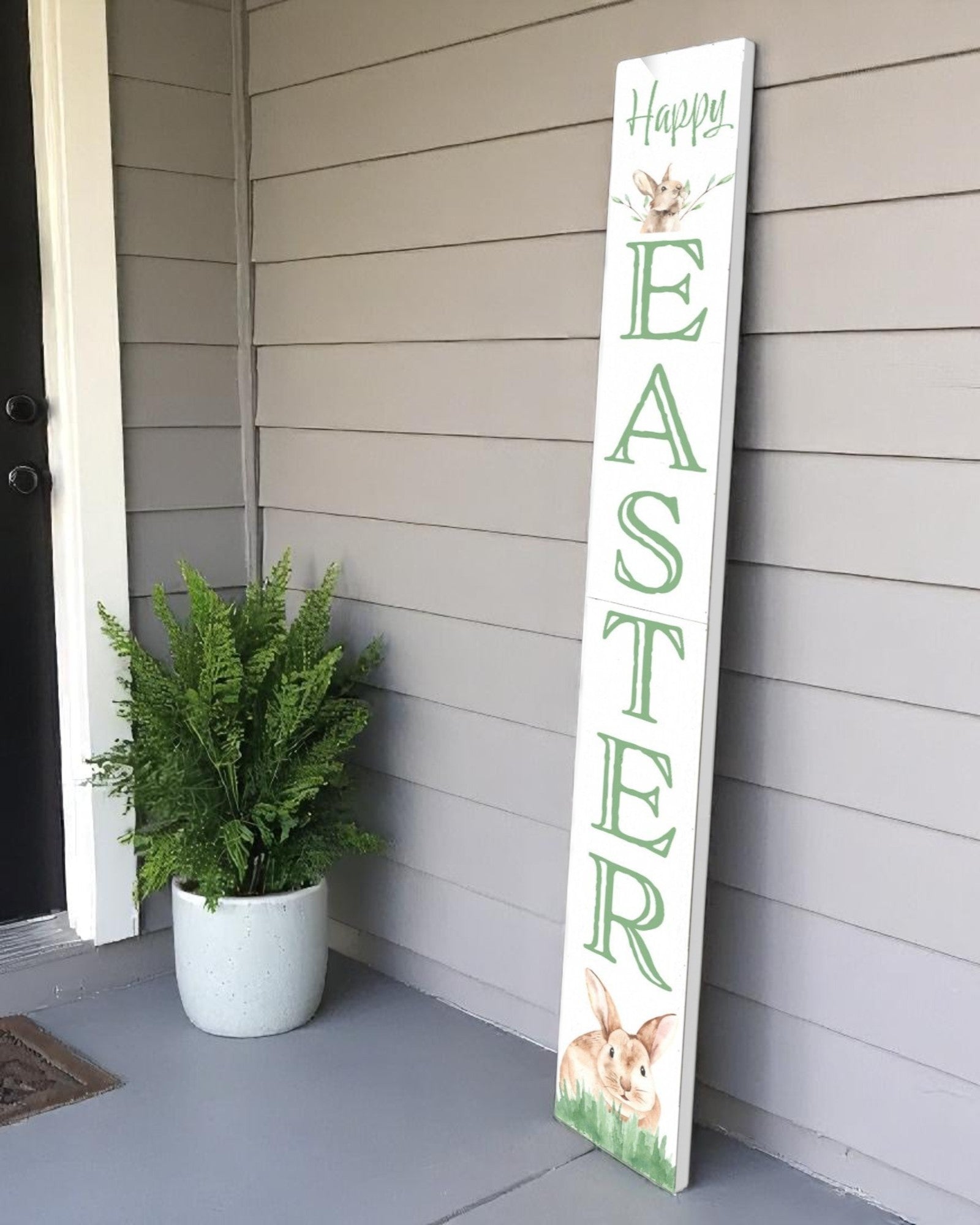 72" White And Green Solid Wood Happy Easter Easter Porch Sign