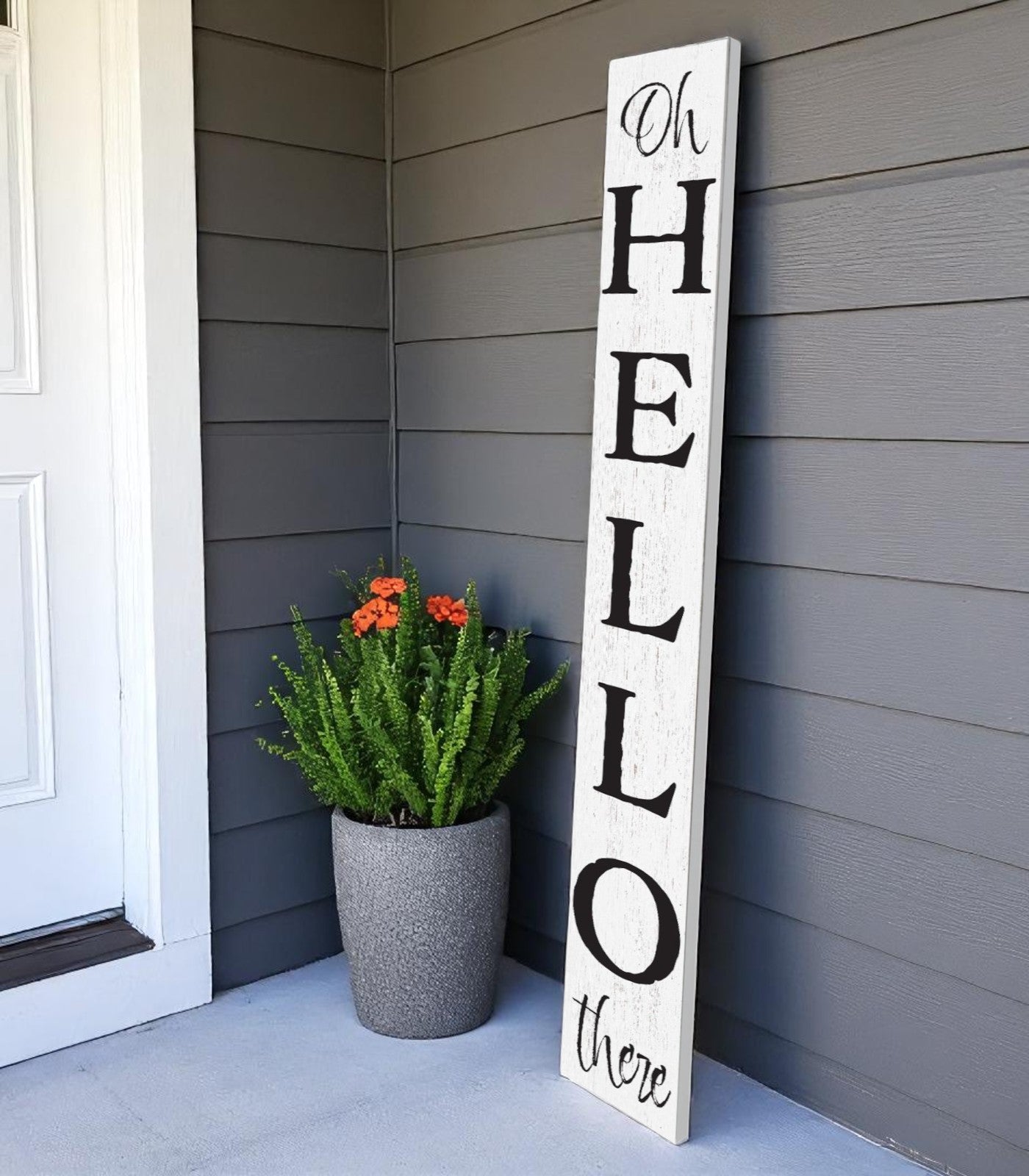 72" White And Black Solid Wood Hello Porch Sign