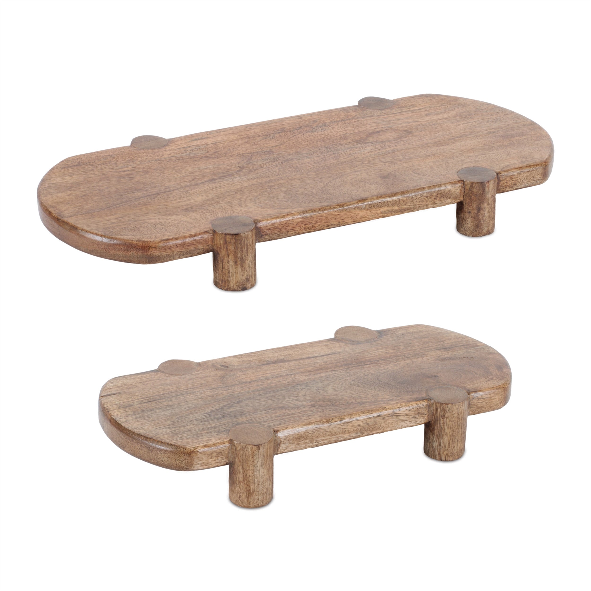 Set of Two Natural Solid Wood Oval Risers