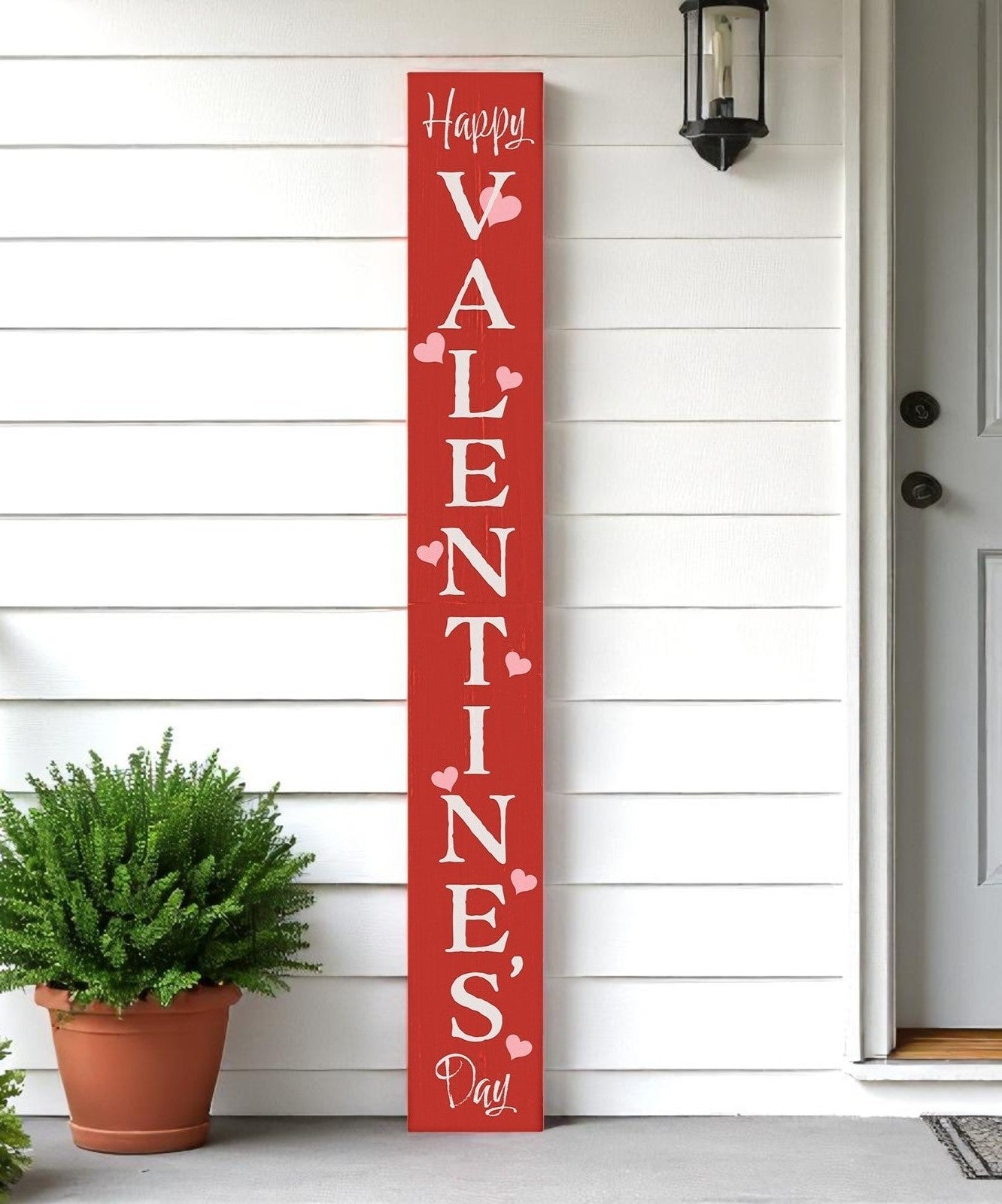 72" Red And White Solid Wood Happy Valentine's Day Valentine's Day Porch Sign