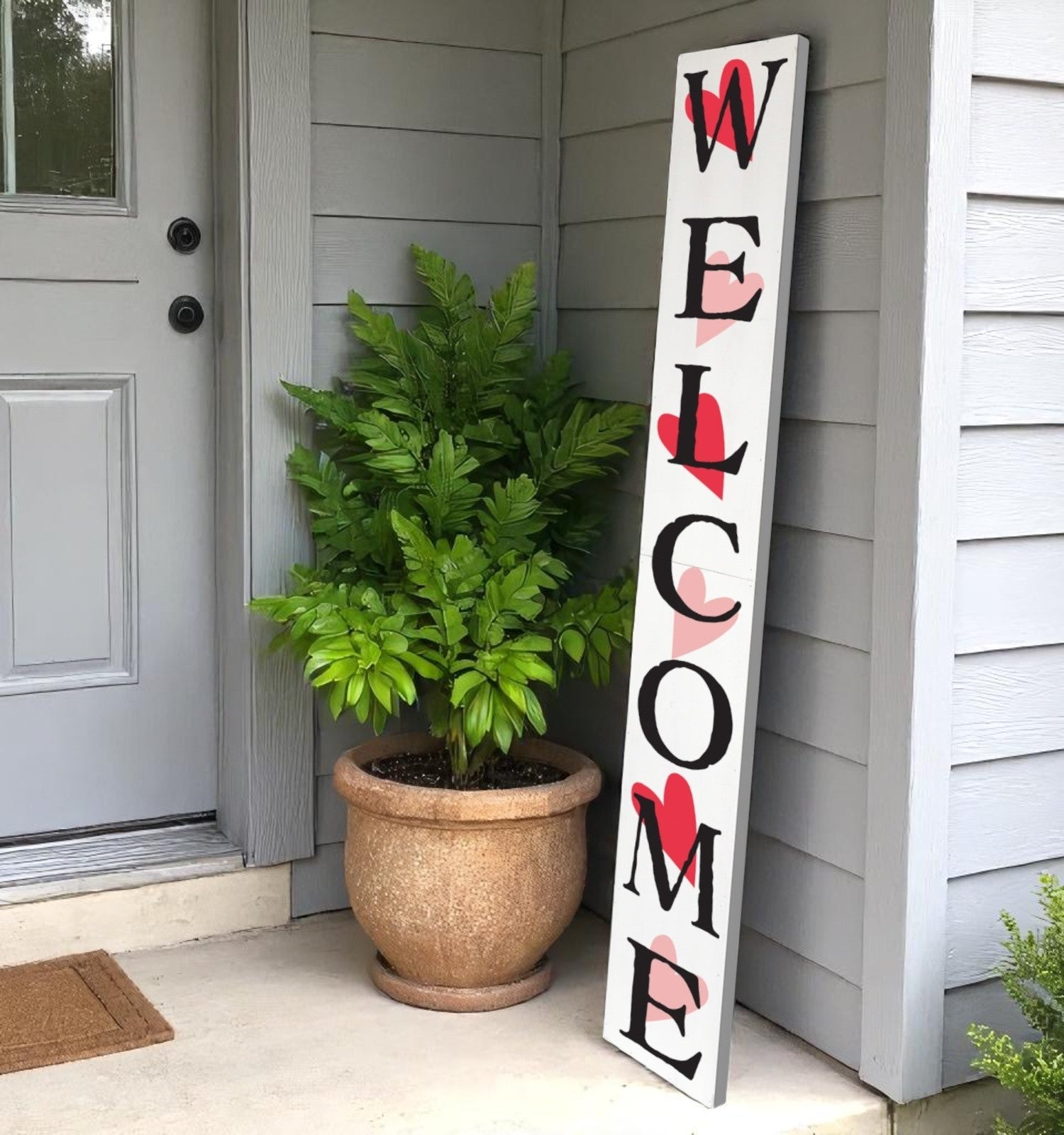 72" White Black And Red Solid Wood Welcome Valentine's Day Porch Sign