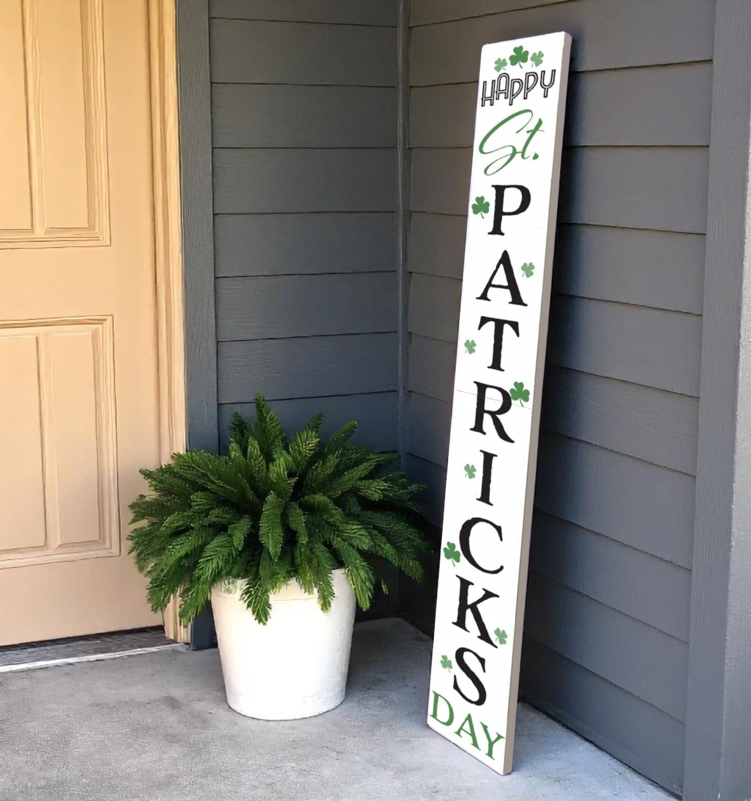 72" White Black And Green Solid Wood Happy St Patrick's Day Porch Sign