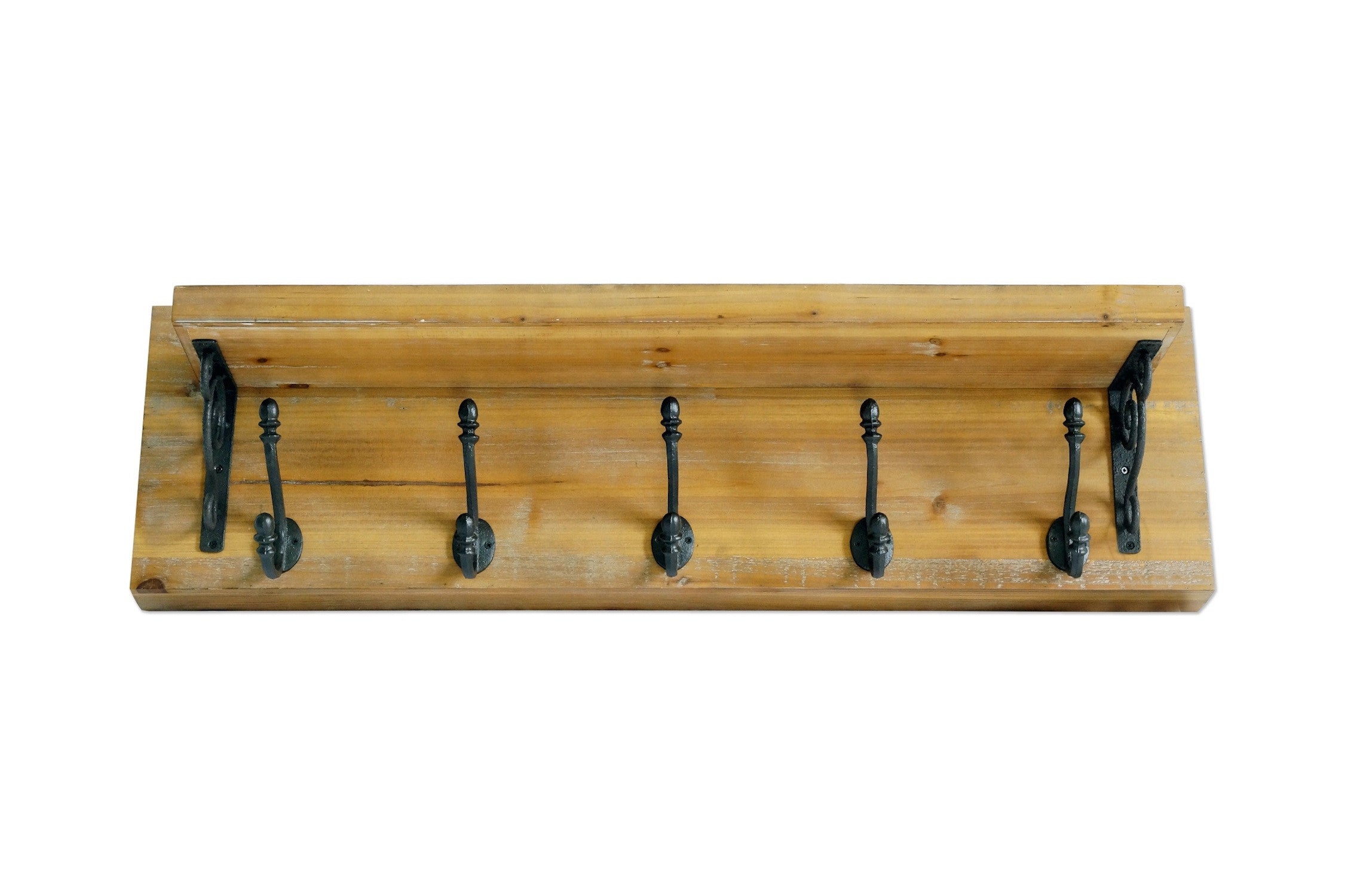 6" Black And Brown Metal And Solid Wood Five Hook Wall Mount Coat Rack
