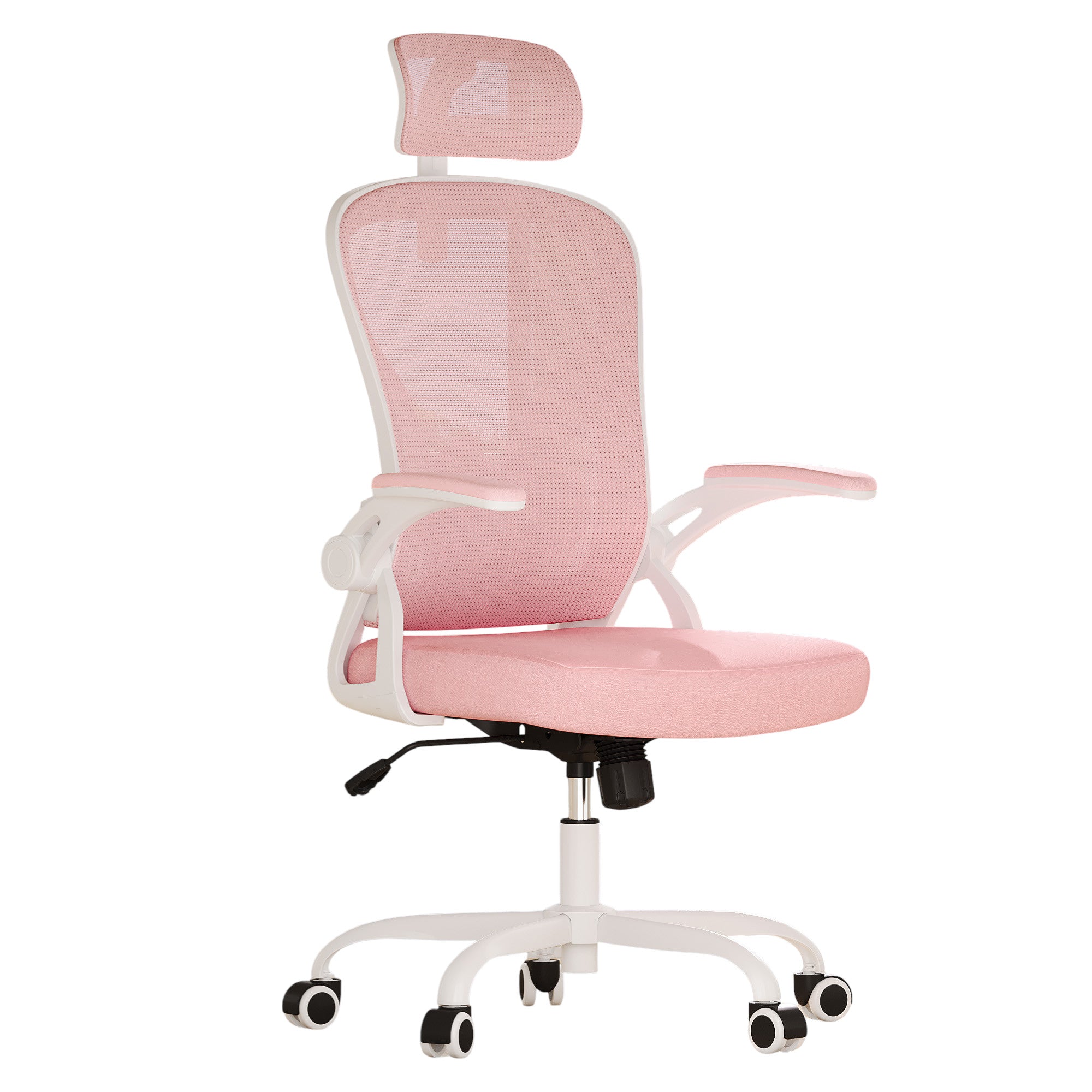 Pink White and Black Adjustable Height Swivel Rolling Office Chair