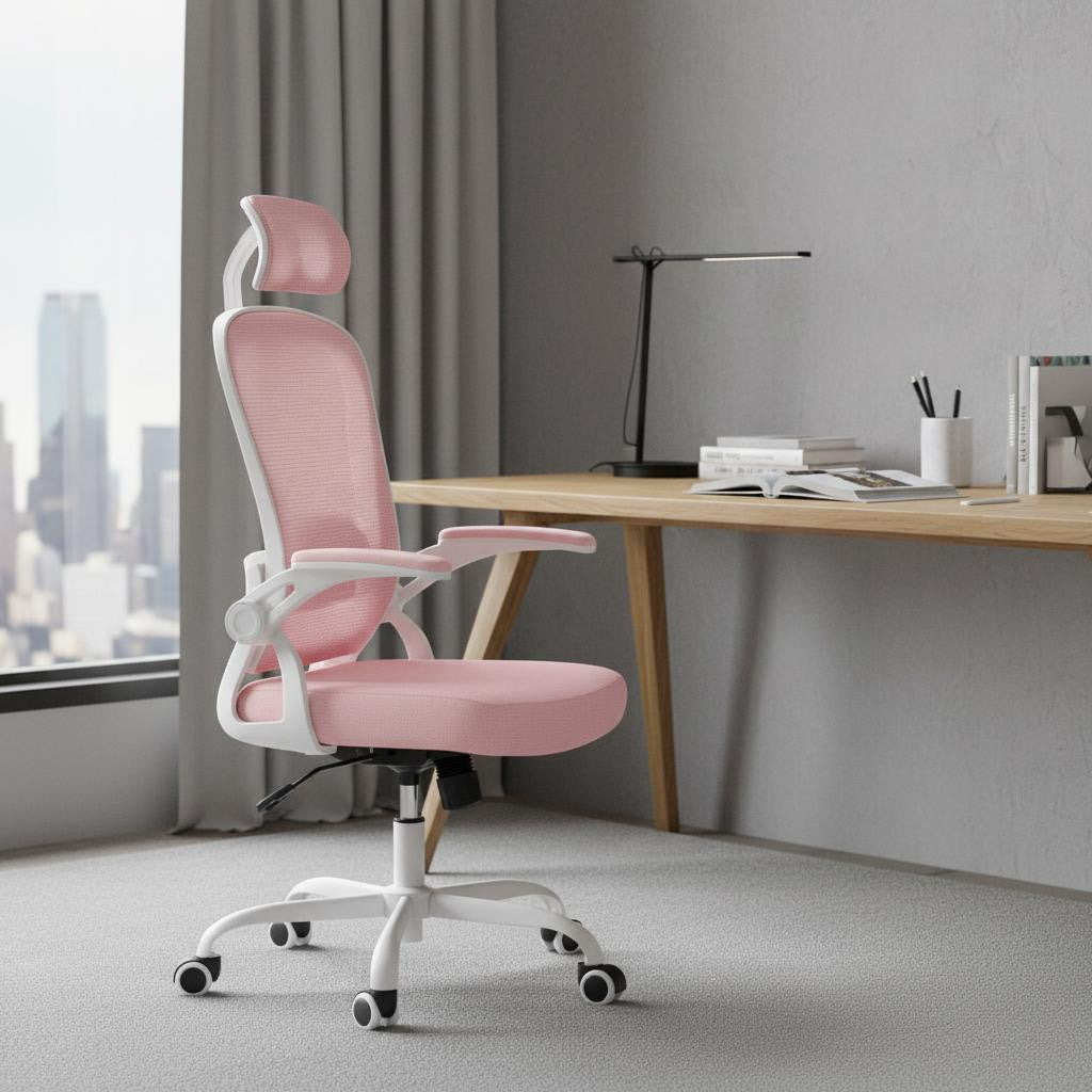 Pink White and Black Adjustable Height Swivel Rolling Office Chair