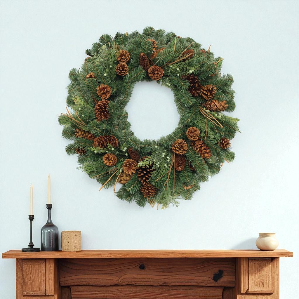 32" Green And Brown Christmas Pine And Pinecone Artificial Wreath