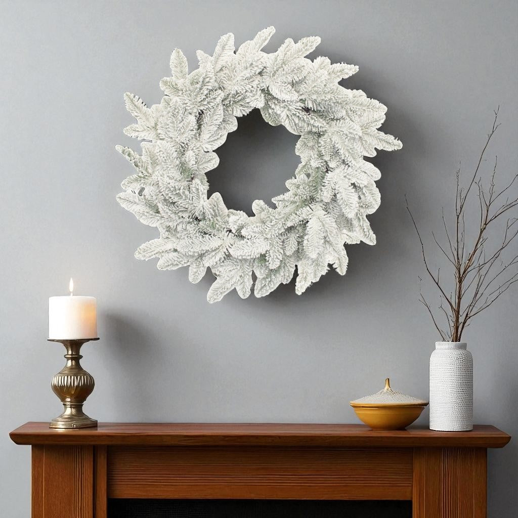 25" White Flocked Pine Christmas Artificial Wreath