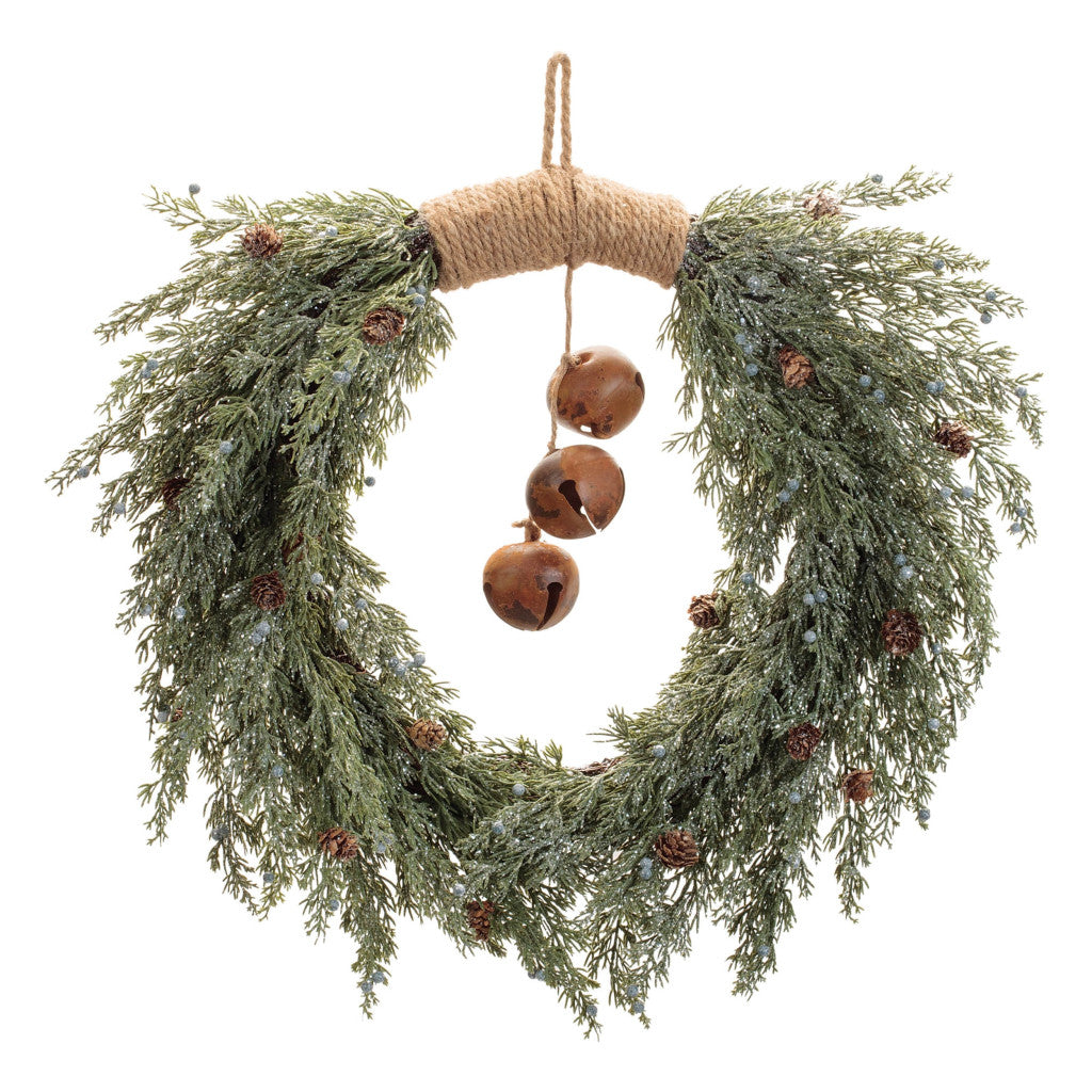 22" Green And Brown Pine And Jingle Bells Artificial Christmas Wreath