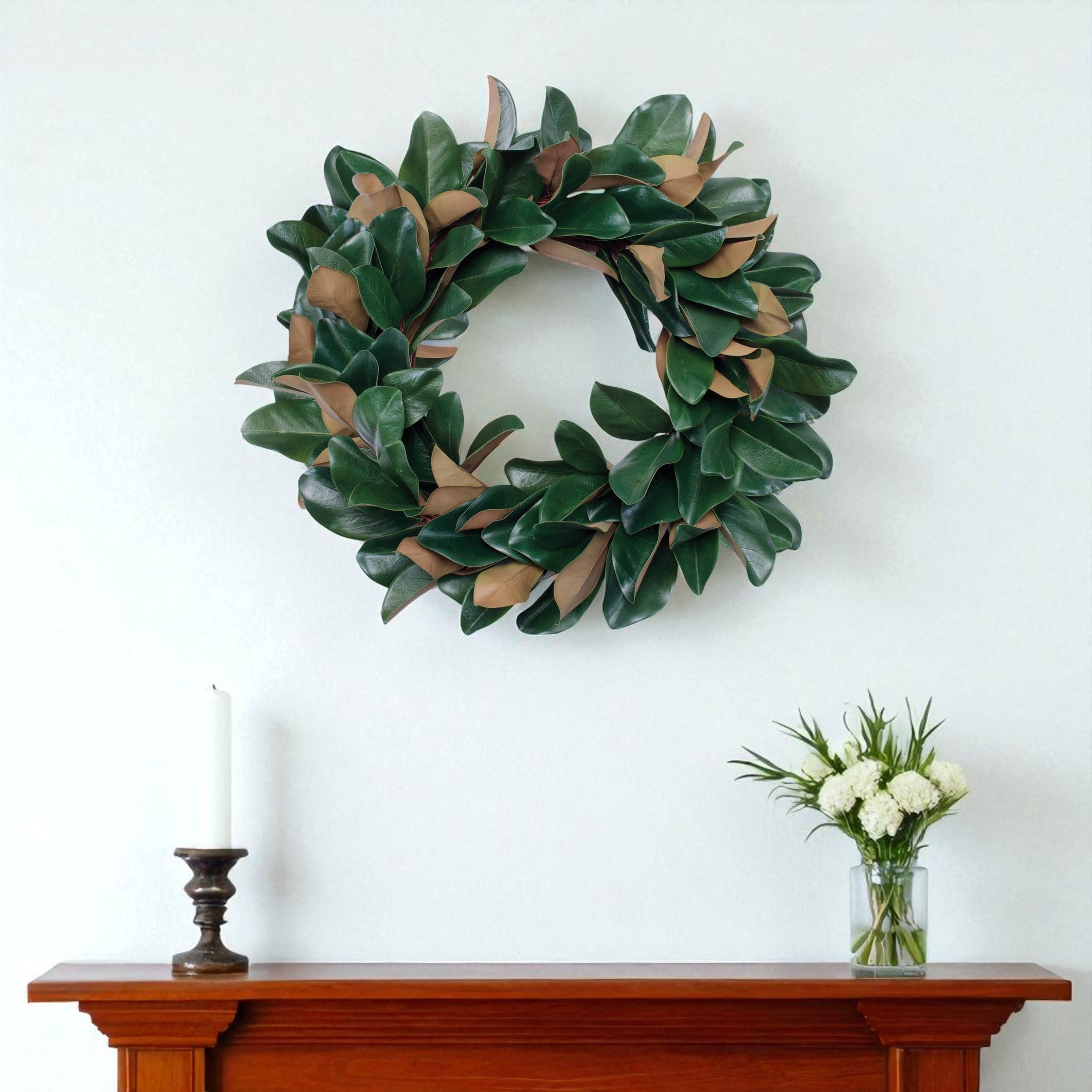 25" Green And Beige Magnolia Artificial Wreath