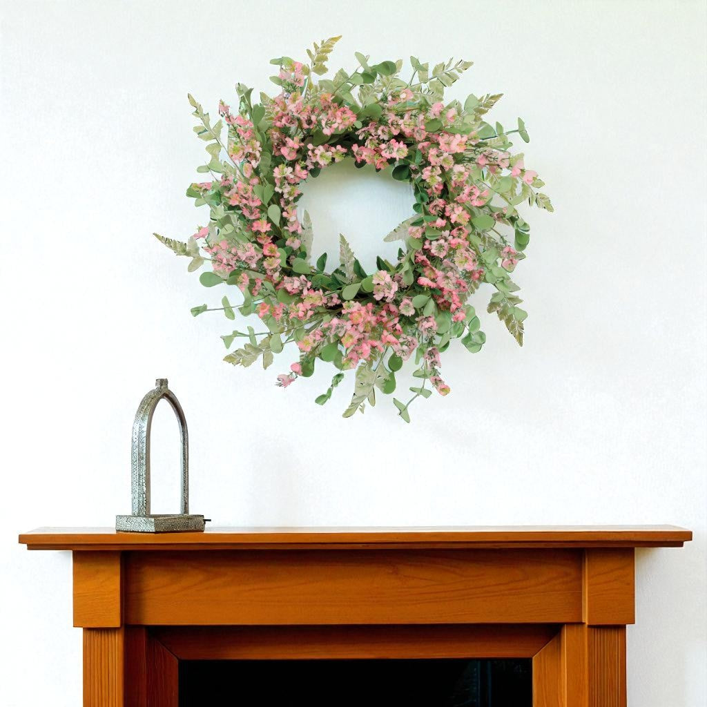 18" Pink And Green Mixed Assortment Artificial Wreath