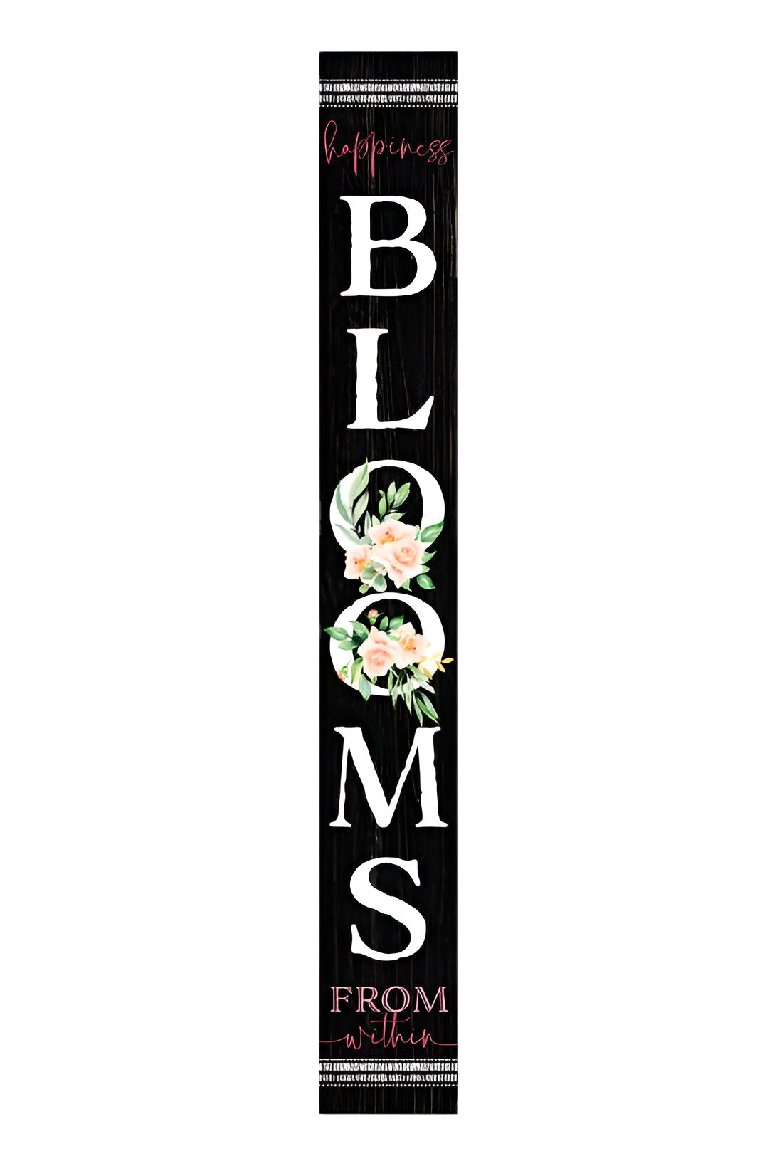 72" Black And White Solid Wood Blooms Welcome Porch Sign