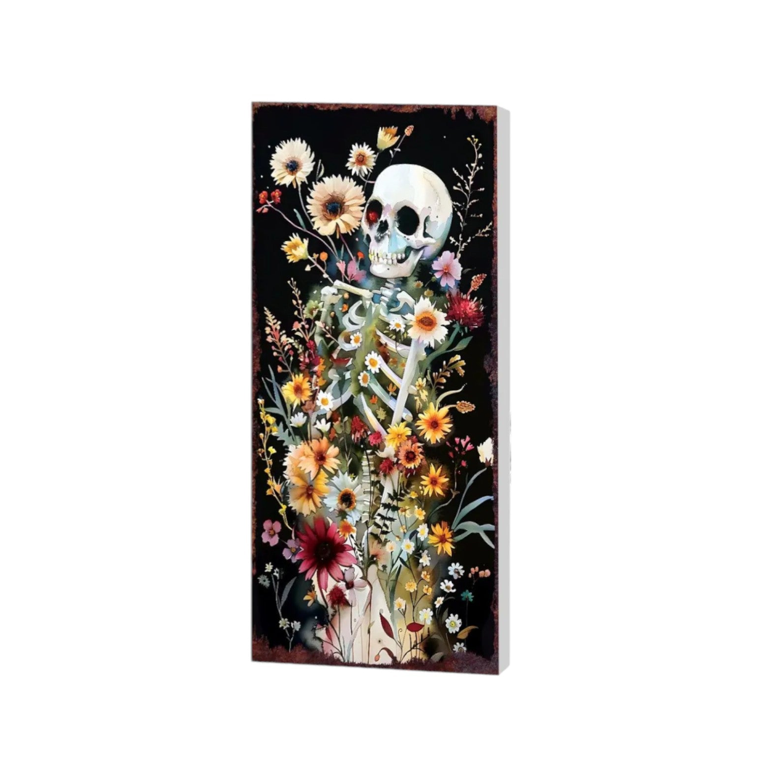 10" Black White Yellow And Red Solid Wood Daisies Halloween Skeleton Garden Stake