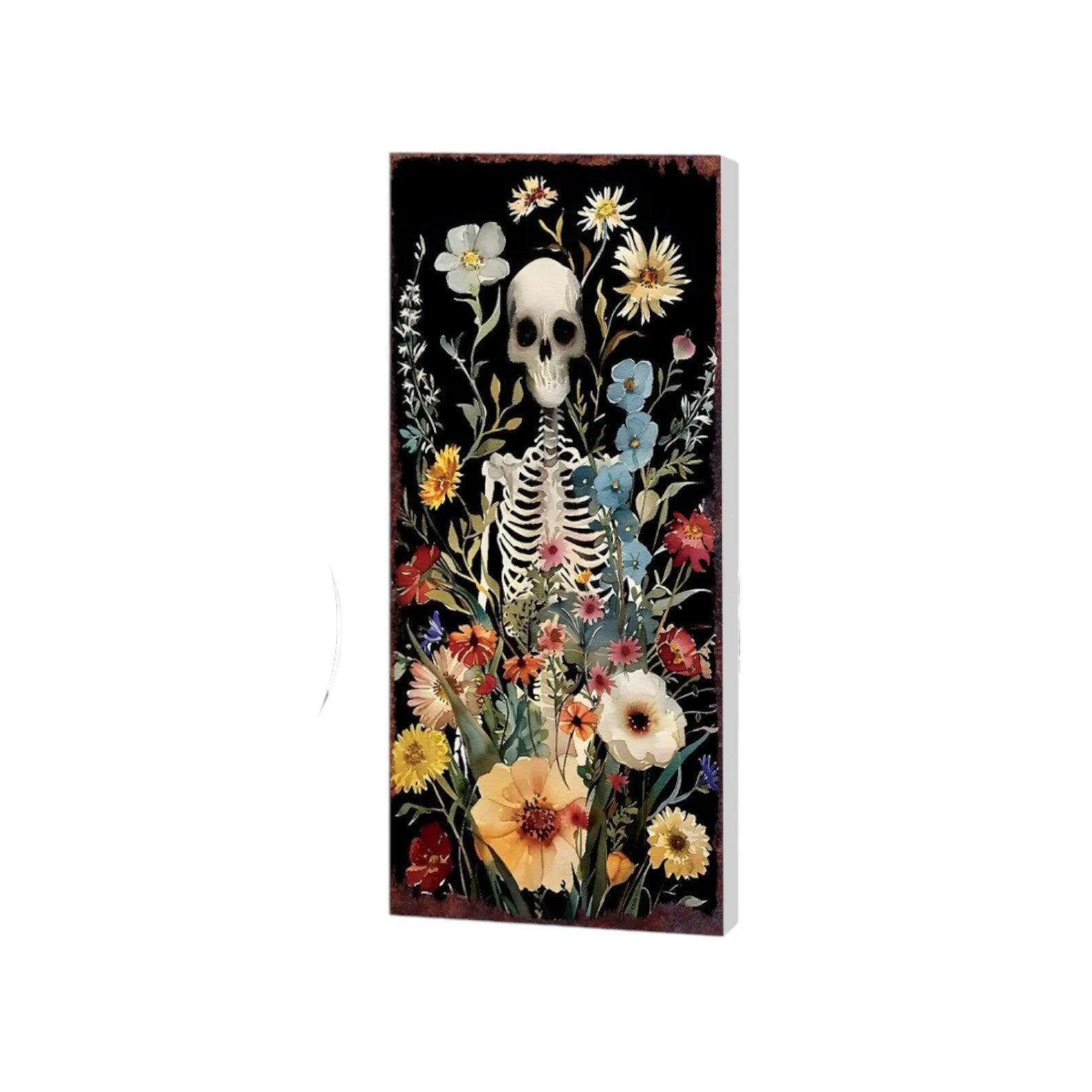 10" Black White Blue And Yellow Solid Wood Daisies Halloween Skeleton Garden Stake