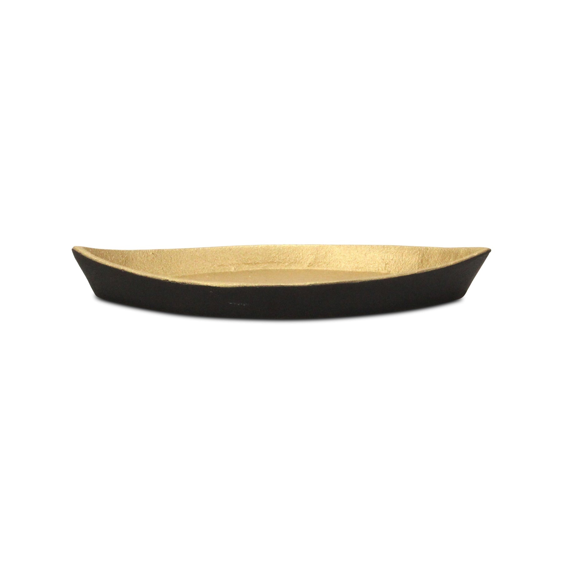 10" Black And Gold Cast Iron Oval Boat Shaped Tray
