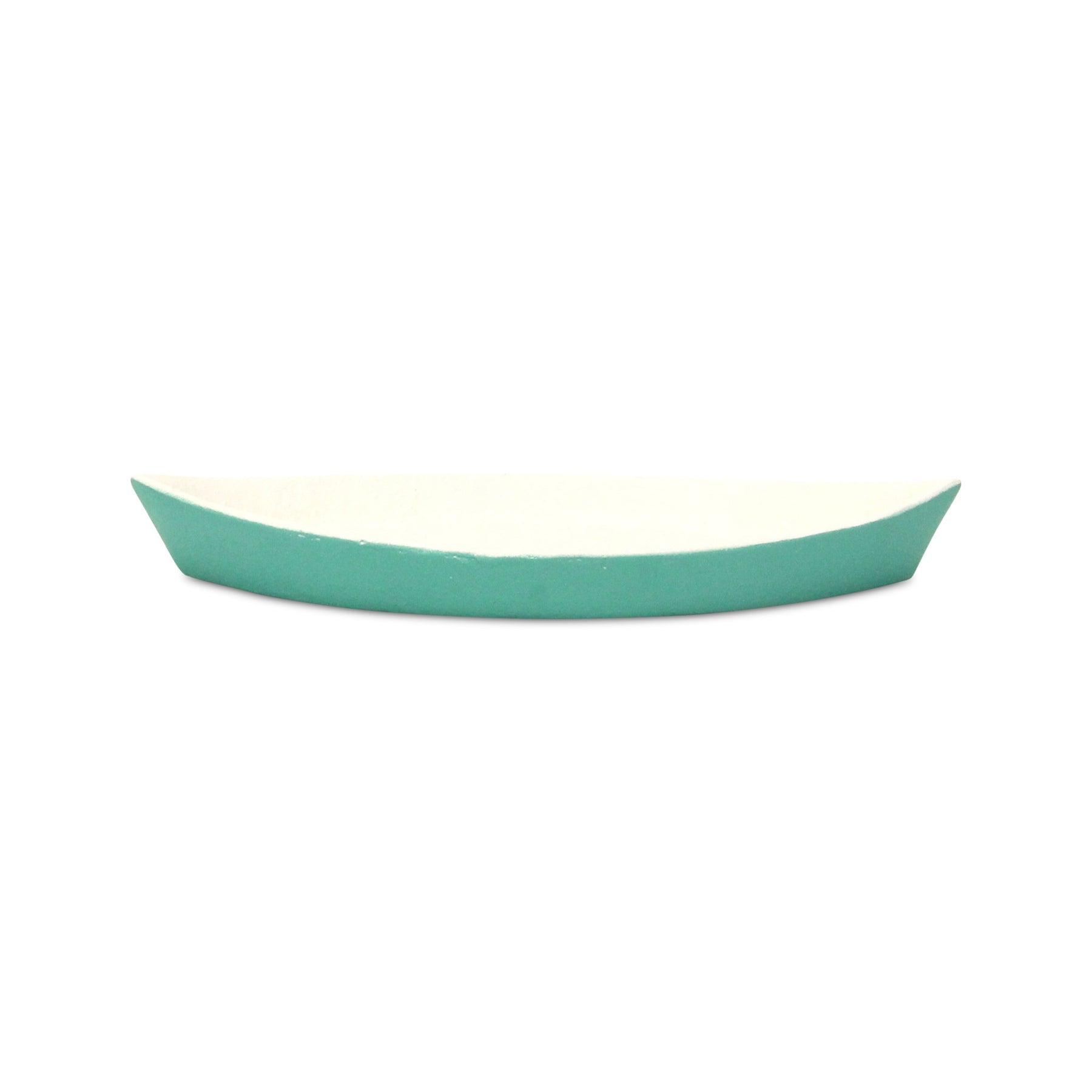 10" Aqua And White Cast Iron Oval Boat Shaped Tray