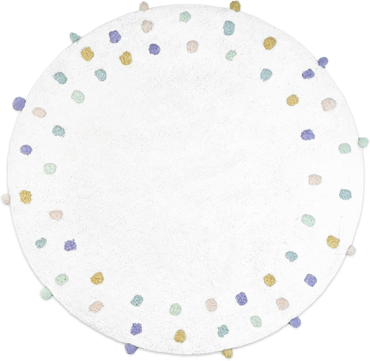 32" Green Purple And White Cotton Round Polka Dots Bath Rug