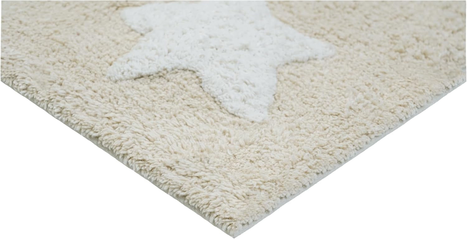 32" White And Beige Cotton Clouds and Stars Youthful Bath Rug