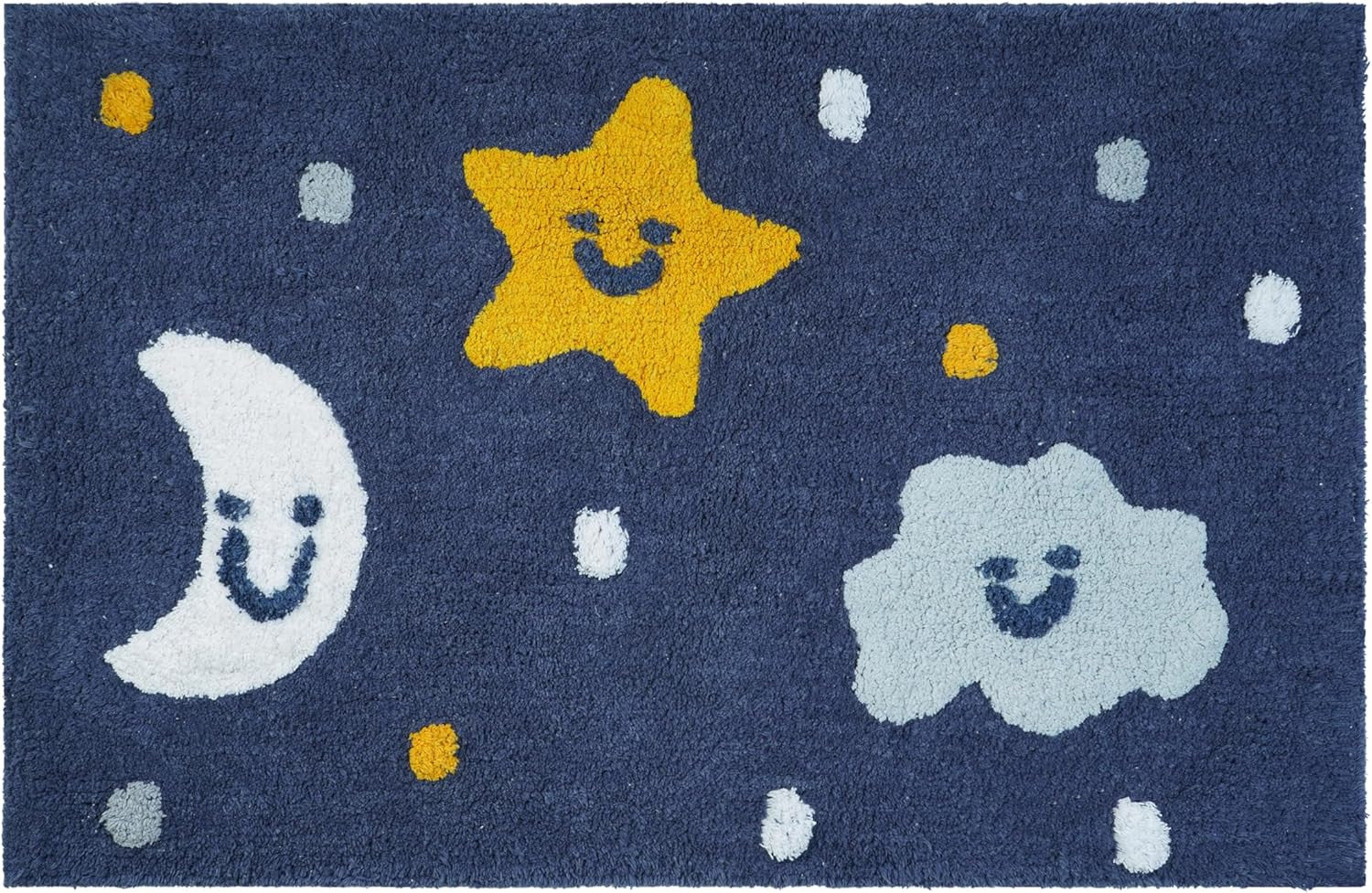 32" White Blue And Yellow Cotton Clouds and Stars Youthful Bath Rug