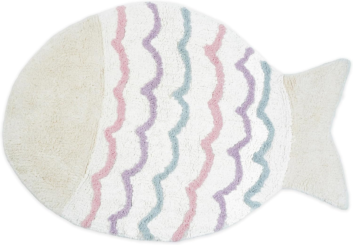 32" White Pink And Purple Cotton Fish Shaped Youthful Bath Rug