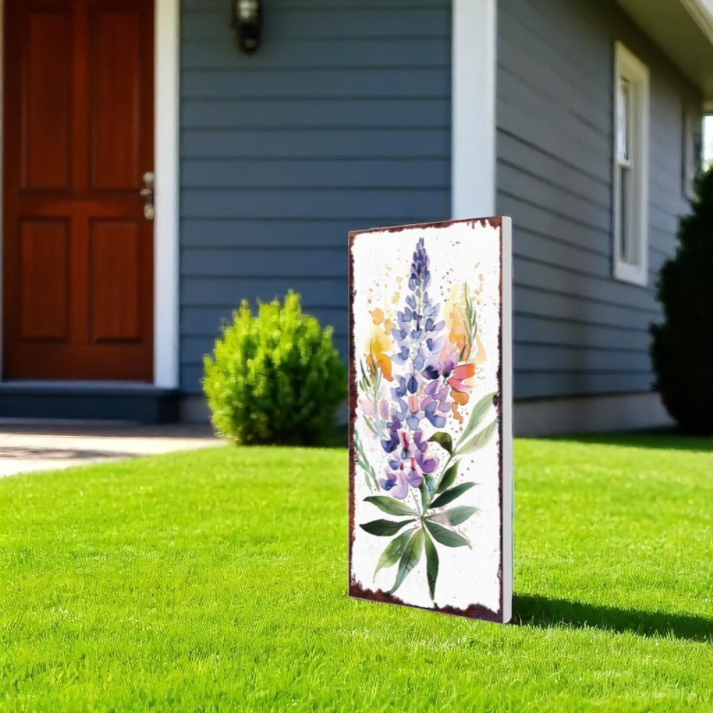 10" Blue Green And White Solid Wood Floral Bouquet Garden Stake