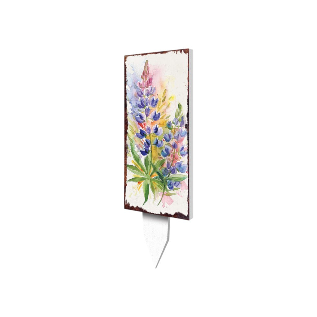 10" Blue Green Pink And White Solid Wood Floral Bouquet Garden Stake