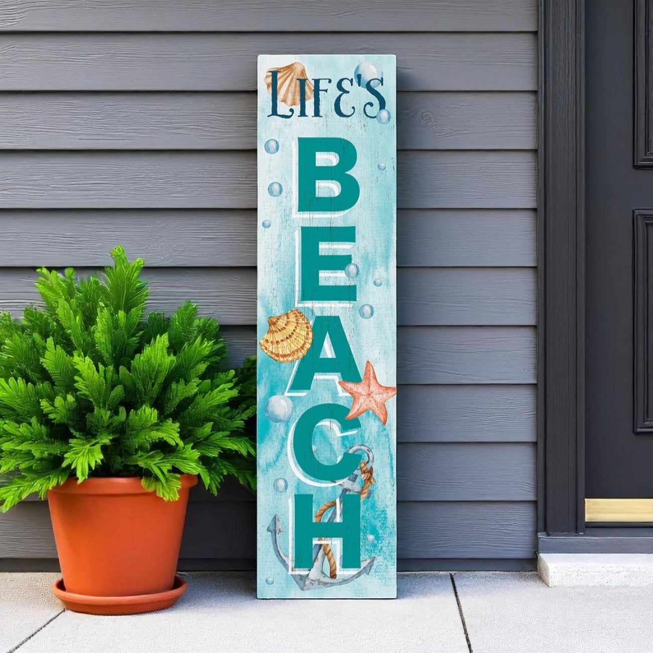 36" Aqua Solid Wood Life's a Beach Porch Sign