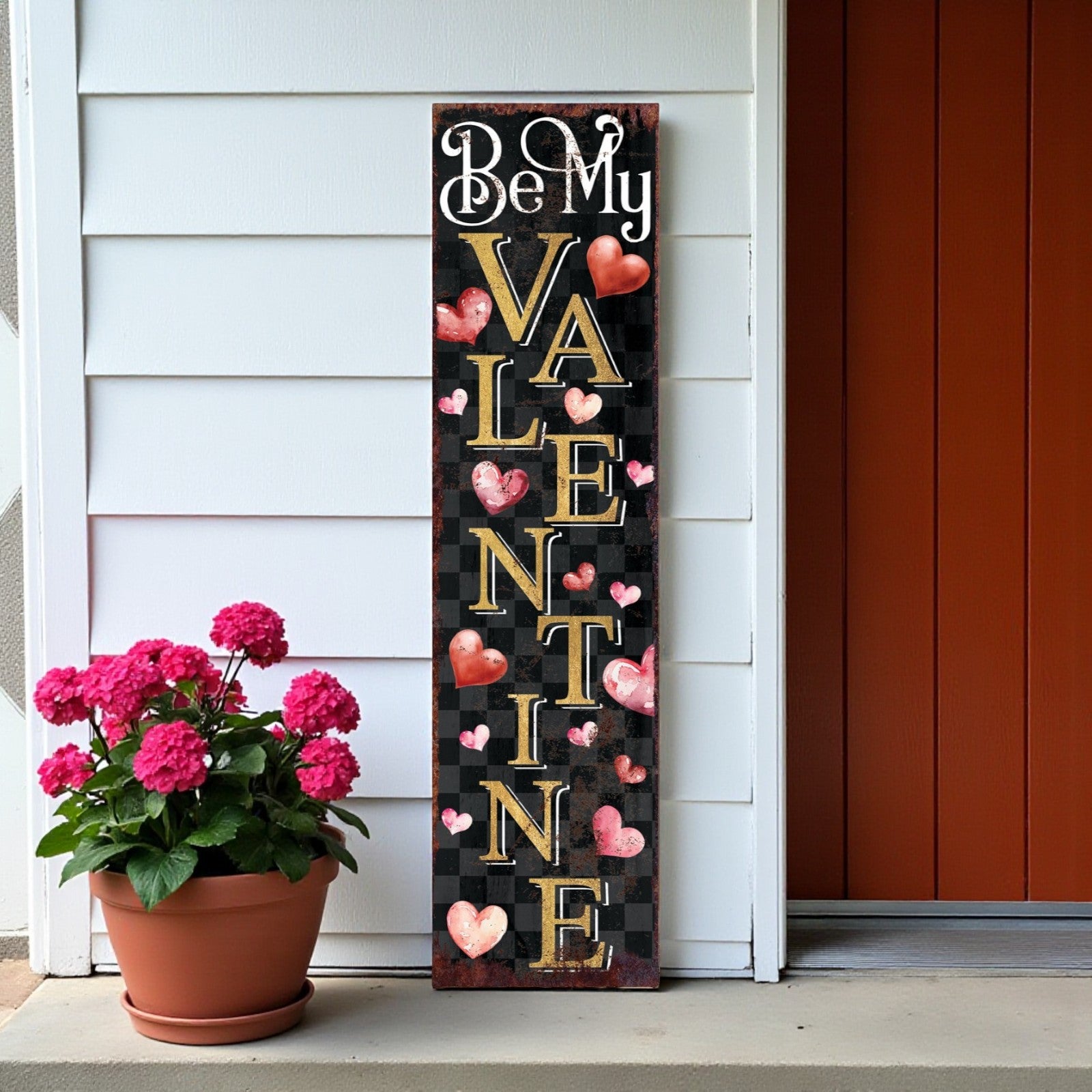 36" Black Gold Pink And Red Valentine's Day Solid Wood Porch Sign