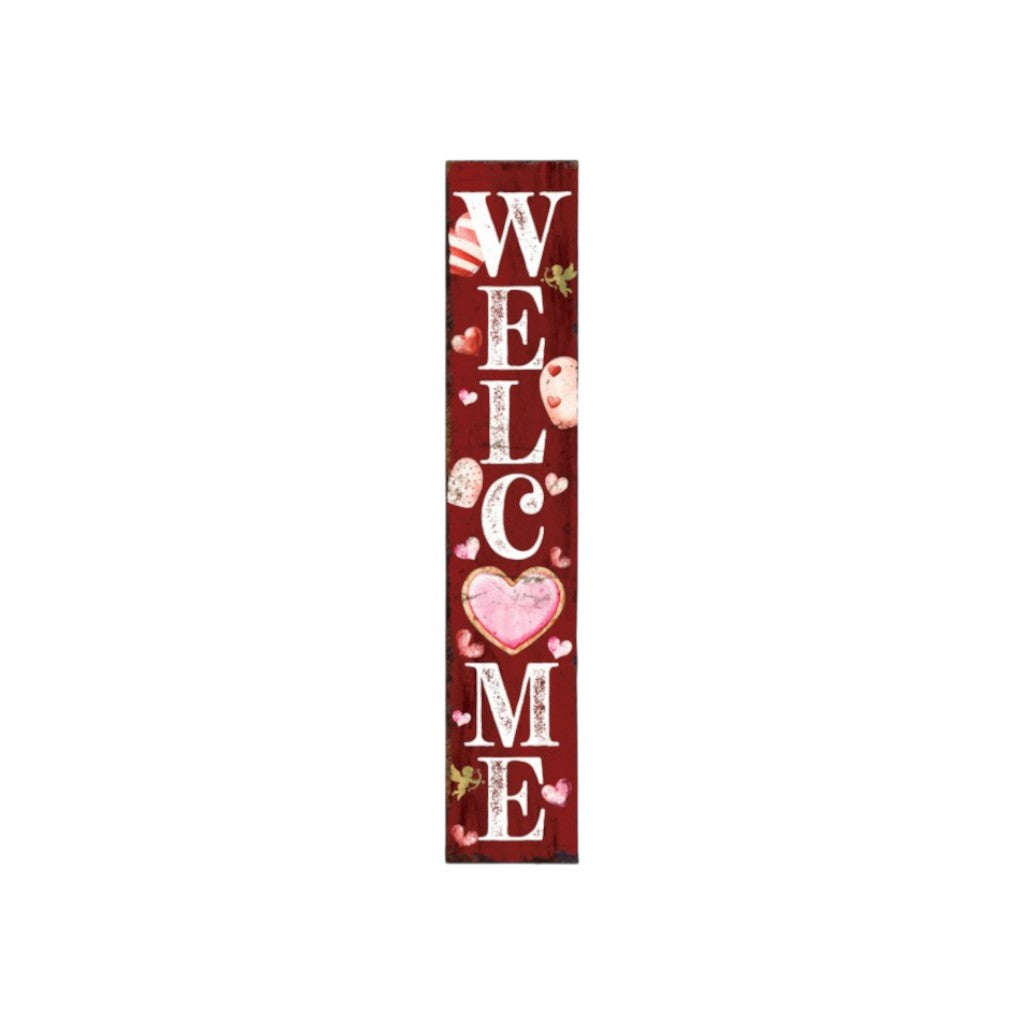 48" Red And White Solid Wood Valentine's Day Heart Welcome Porch Sign
