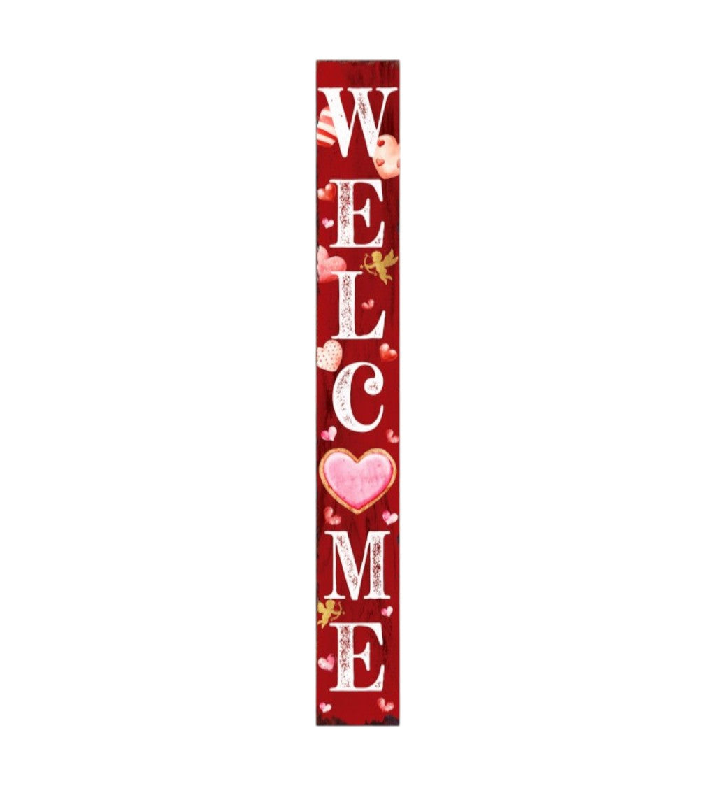 72" Pink Red And White Solid Wood Welcome Valentine's Day Heart Porch Sign