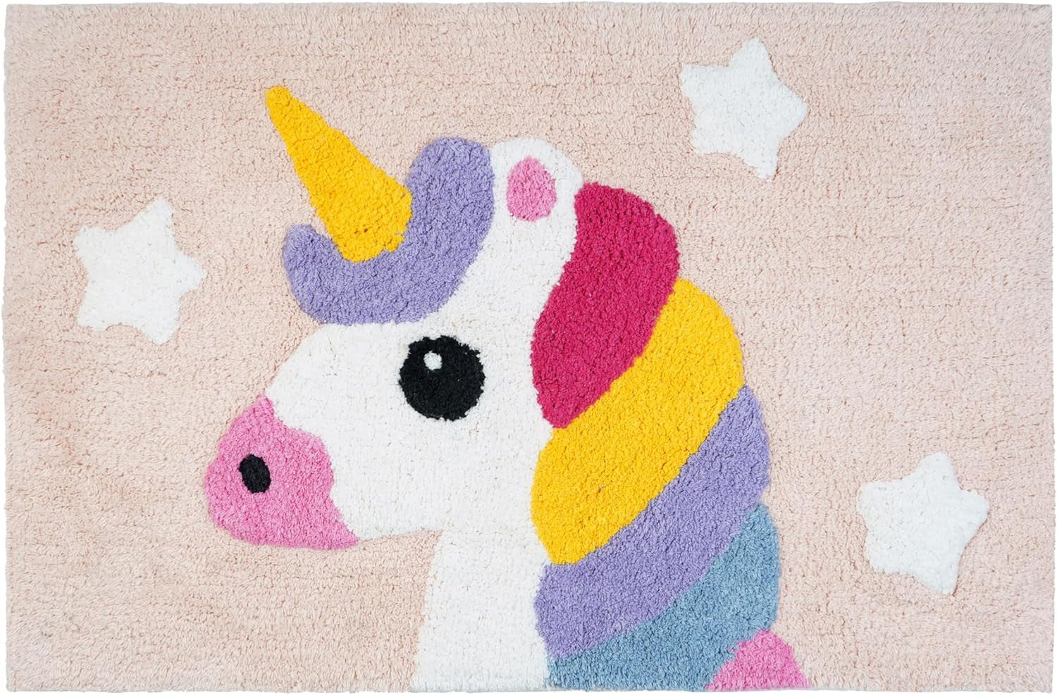 32" Pink And Yellow Cotton Unicorns Youthful Bath Rug