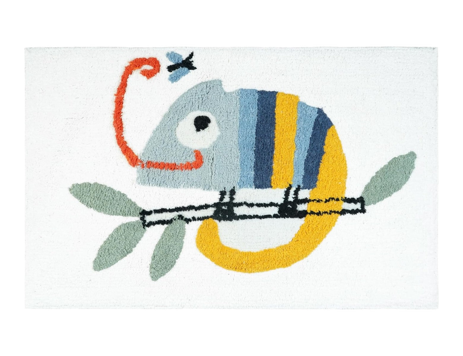 32" White And Yellow Cotton Chameleon Youthful Bath Rug