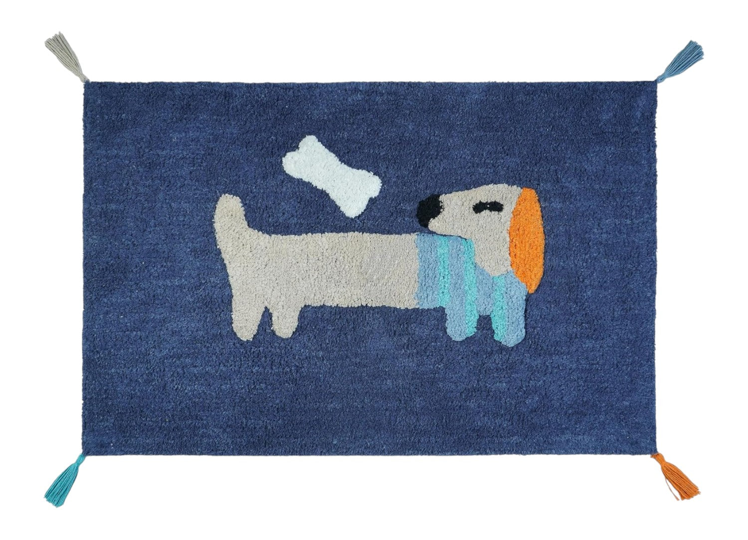 32" Blue Orange And White Cotton Dog Youthful Bath Rug