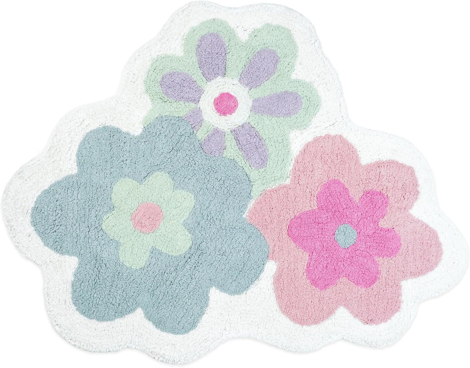 32" Pink And White Cotton Flowers Floral Bath Rug