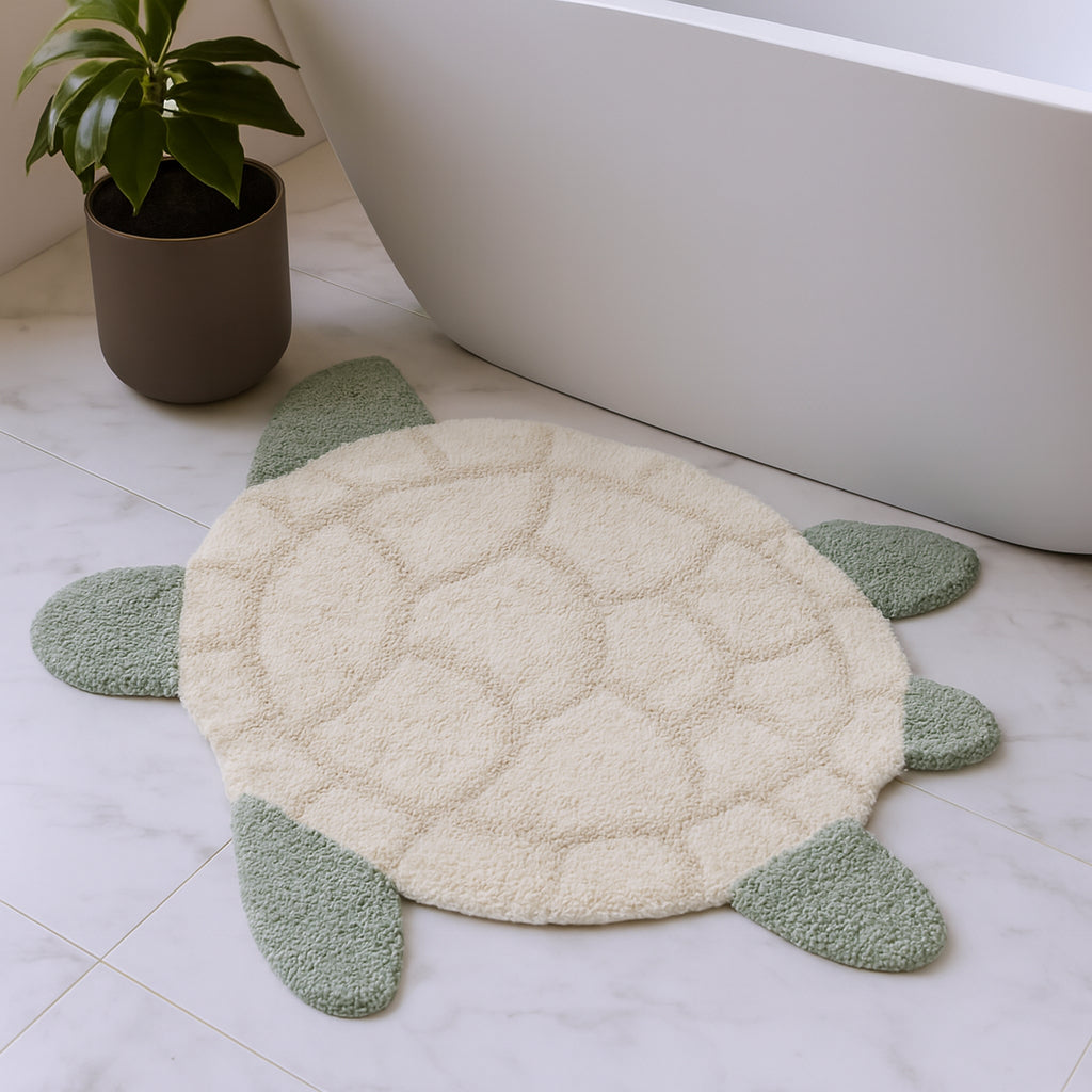 2' X 3' Green And Off White Sea Turtle Washable Area Rug