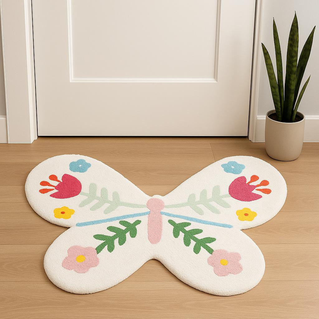 3' X 4' Pink And White Butterfly Youthful Hand Knotted Washable Area Rug