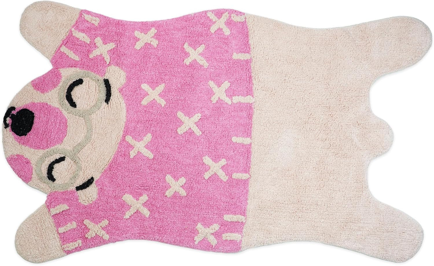 2' X 4' Beige And Pink Bear Youthful Washable Area Rug